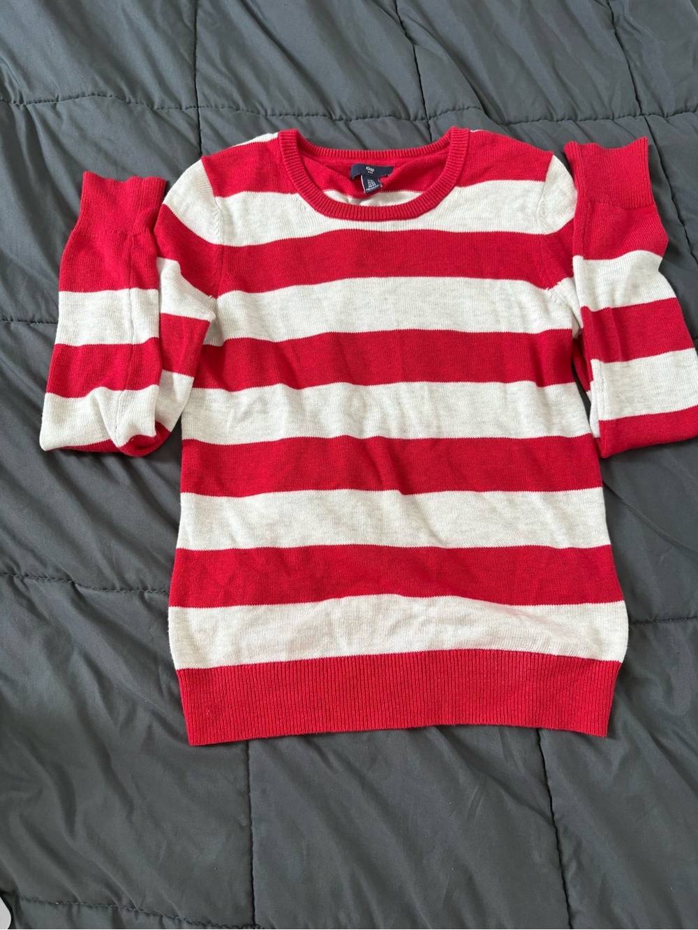 GAP Red and White Striped Crewneck Sweater